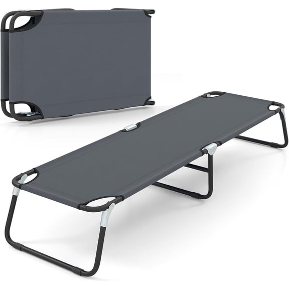 Folding Camping Bed Outdoor Portable Military Cot, Breathable Oxford Fabric, Sleeping Hiking Travel, Grey