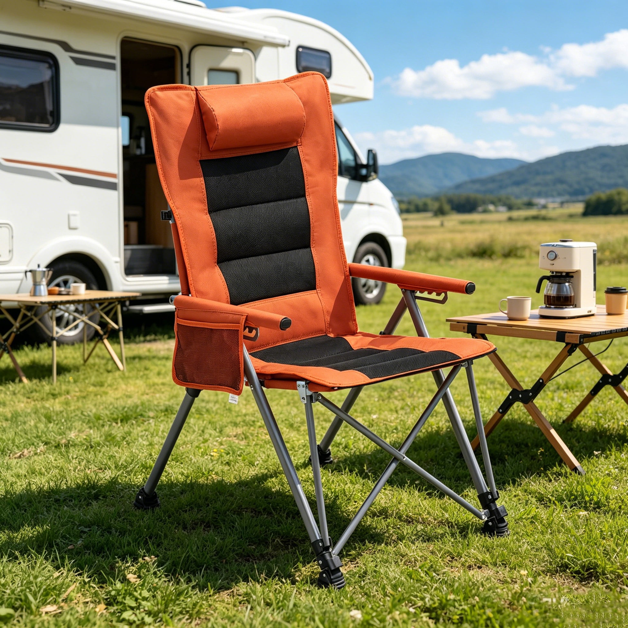 Folding Camping Chair, 5-Position Reclining High Back Outdoor Lounge Seat with Carry Bag