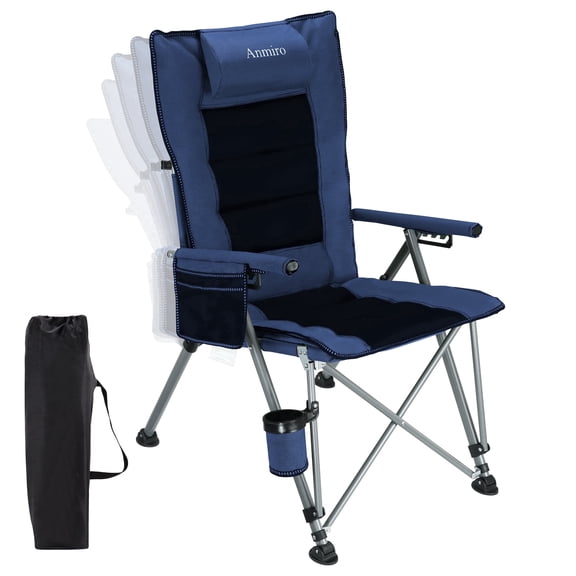 Folding Camping Chair For Adults With Adjustable Back, Portable High Back Reclining Chair For Outdoor Lawn Patio, 400 Lbs Support, Blue