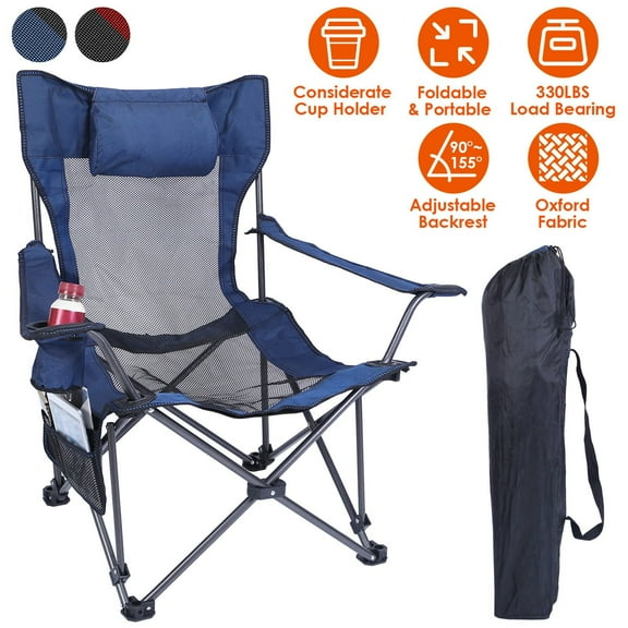 Folding Camping Chair Beach Chairs Mesh Reclining for Adults Portable Outdoor Lounger Lightweight Sun Chairs with Carry Bag for Camp Picnics Fishing Blue