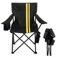 thumbnail image 1 of Folding Camping Chair with Built-in Cooler Bag, 350LBS Portable Outdoor Chair with Cup Holder, Side Pocket & Carry Bag, Camping Chair with Yellow Stripes for Beach, Picnic, Fishing, 1 of 11