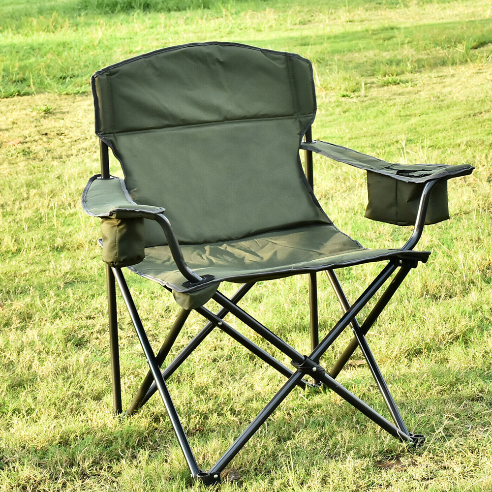 Folding Camping Chair with Cooler, Ultralight Outdoor Portable Chair with Cup Holder and Carry Bag, Padded Armrest Camping Chair, Collapsible Lawn Chair for BBQ, Beach, Hiking, Picnic, TE095 - image 1 of 7