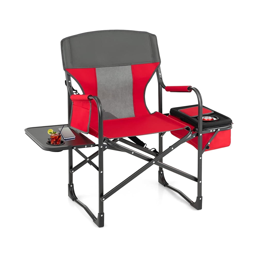 Portable Heavy Duty Camping Chair Folding Director Style 400lbs Support with Side Table Cooler Bag Storage Strap for Fishing Picnic Makeup, Olive