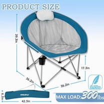 Oversized Folding Camping Chair - 300lbs Support, Mesh Saucer Design with Headrest & Cup Holder for Camping, Lawn, Hiking, Picnic, Sports
