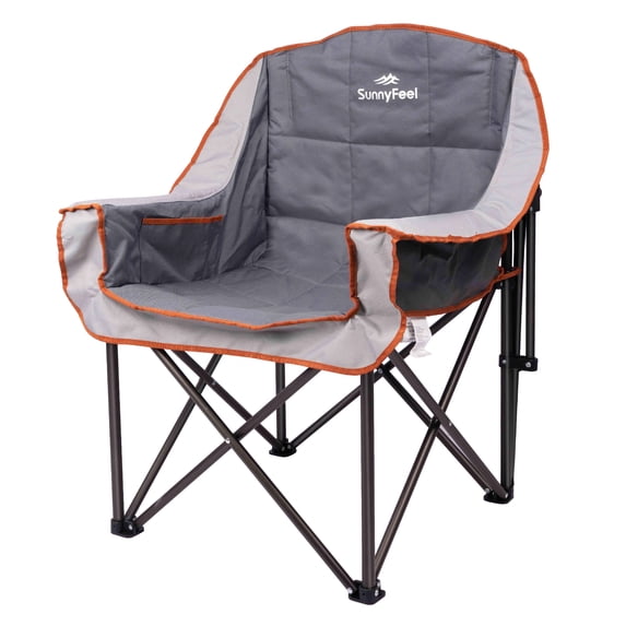 Folding Camping Chair Portable Padded Camp Chair, Heavy Duty 500 LBS, Portable Moon Round Saucer Lawn Chairs (Grey)