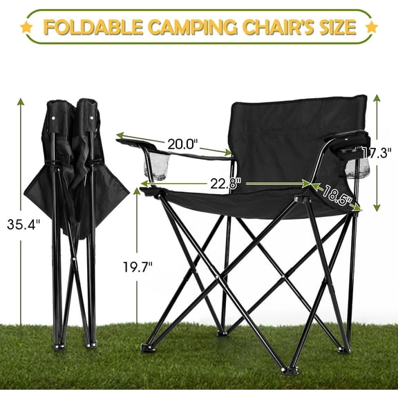 Folding Camping Chair Set of 3, Foldable Black Camp Chairs & Grey Table, Large Lawn Chair Portable for Adults Hiking, Fishing, Picnic, Outdoor BBQ, Travel, Sports, Cup Holders & Storage Bags
