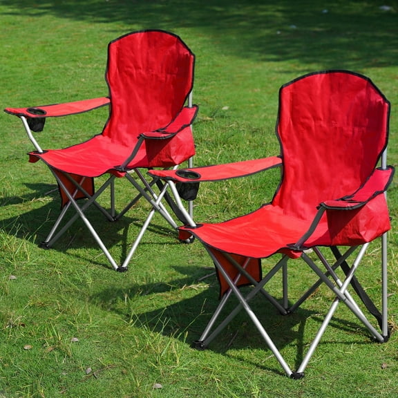 VTOY Folding Camping Chair Set of 2 Portable Beach Chair with Cup Holder for Outdoors Folding Lawn Chairs for Adults(Red)
