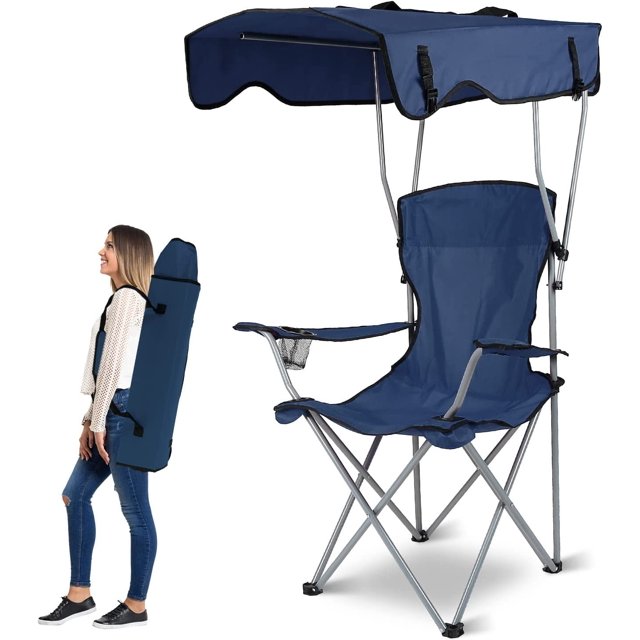 Folding Camping Chair with Shade Canopy and Cup Holder Beach Chair with ...