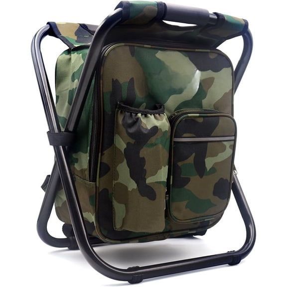 Folding Camping Chair Stool Backpack with Cooler Insulated Picnic Bag, Hiking Camouflage Seat Table Bag Camping Gear, Outdoor Fishing Hunting Gifts for Men$$