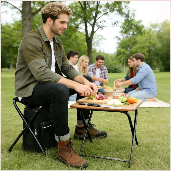 Folding Camping Chair Stool Backpack with Cooler Insulated Picnic Bag, Portable Hunting Fishing Multifunction Chair for Outdoors Hiking Hunting Travel (Black)