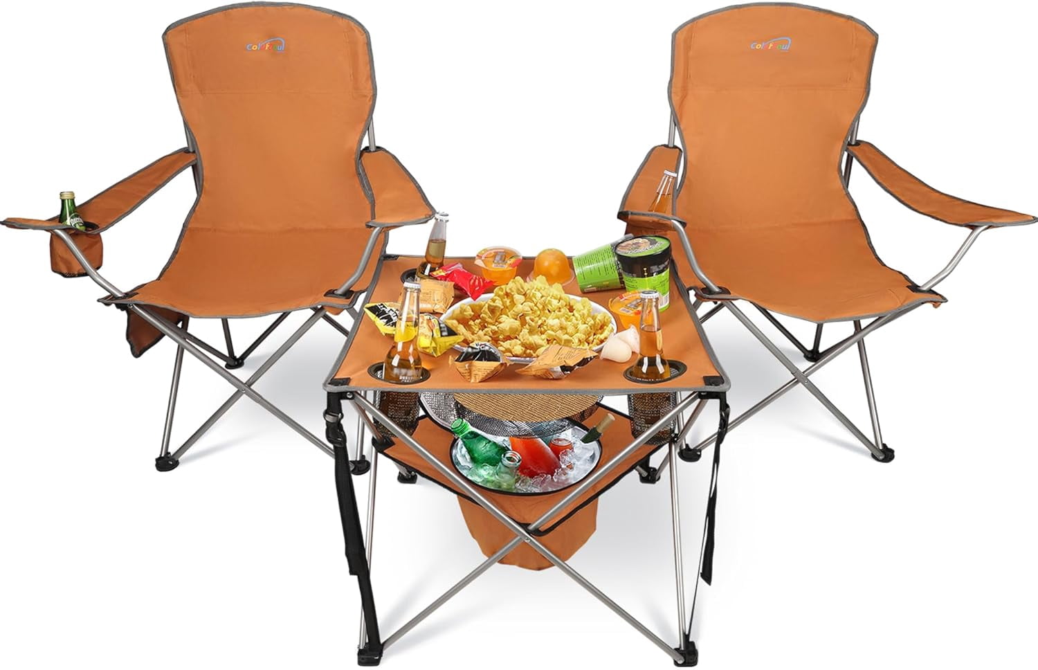 Folding Camping Chair with Table Set of 3,Large Lawn Chairs with Table ...