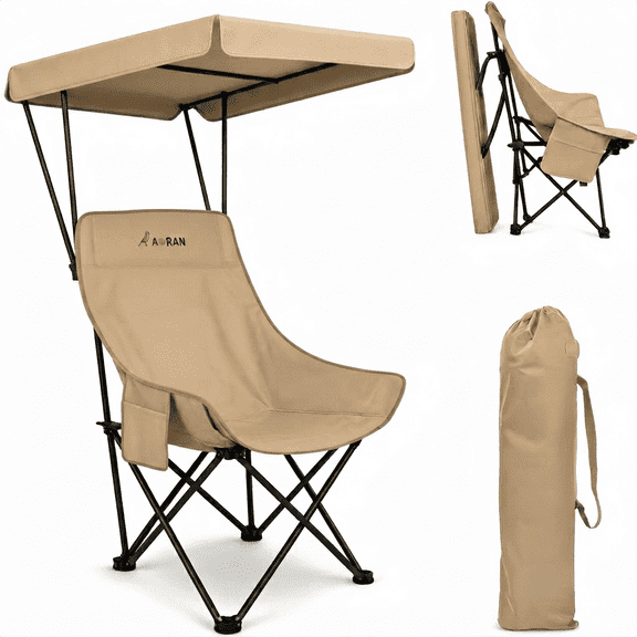 YESGAIN Folding Camping Chair with Canopy Shade and Side Pocket, Portable Outdoor Seat with Carry Bag for Beach, Fishing, Events.