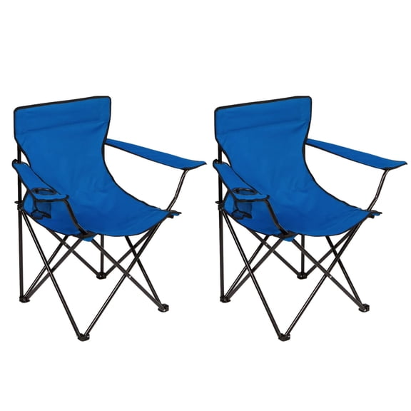 Folding Camping Chair with Cup Holder, 225 lbs Capacity Portable Outdoor Chair with Anti-Sink Feet, PE Coated Fabric, Blue, 2-Pack