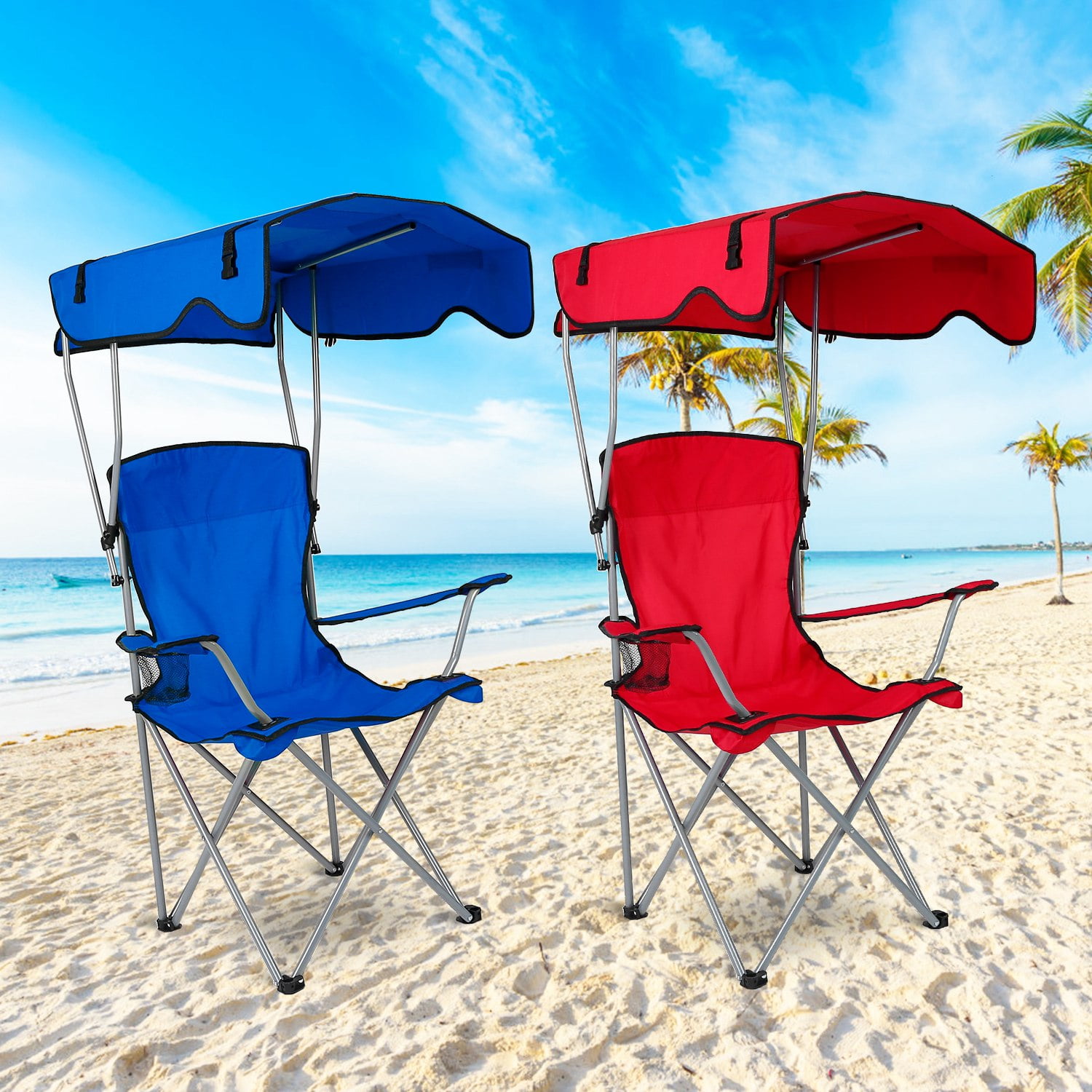 Beach Chair With Canopy Shade LUCKYERMORE Portable Double Camping