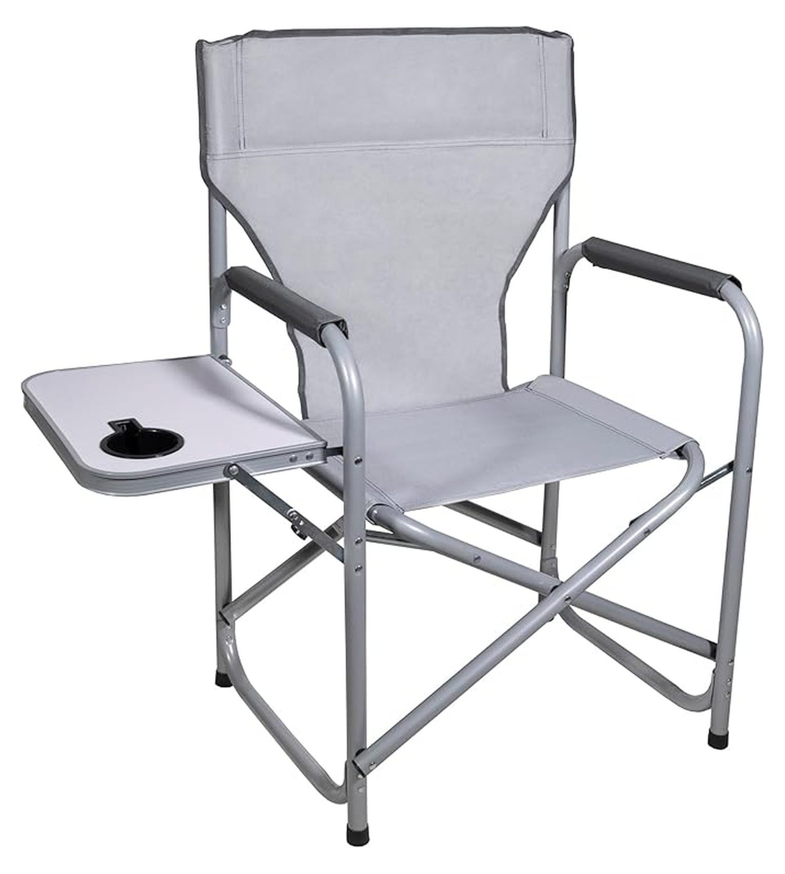 Folding Camping Chair with Side Table - Portable Outdoor Director's Chair for Sports, Beach, Hiking - Lightweight, 225lb Capacity - Light Grey