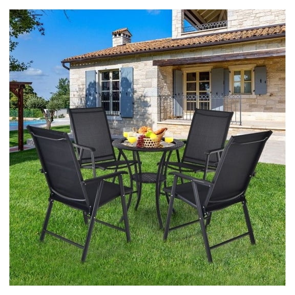 Folding Camping Chairs 4-Pack, Patio Outdoor Chairs Steel Frame Textilene Seat, Portable Lightweight for Beach, Picnic, Black/Gray