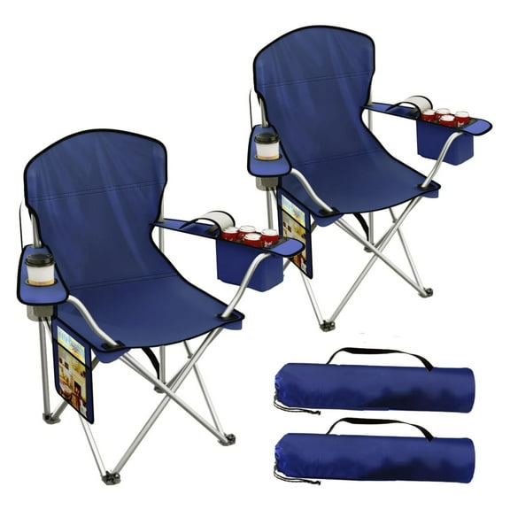 Folding Camping Chairs 600D Durable, Portable Outdoor Chair with Cooler & Cup Holders for Camping, Beach, Fishing - Lightweight & Compact