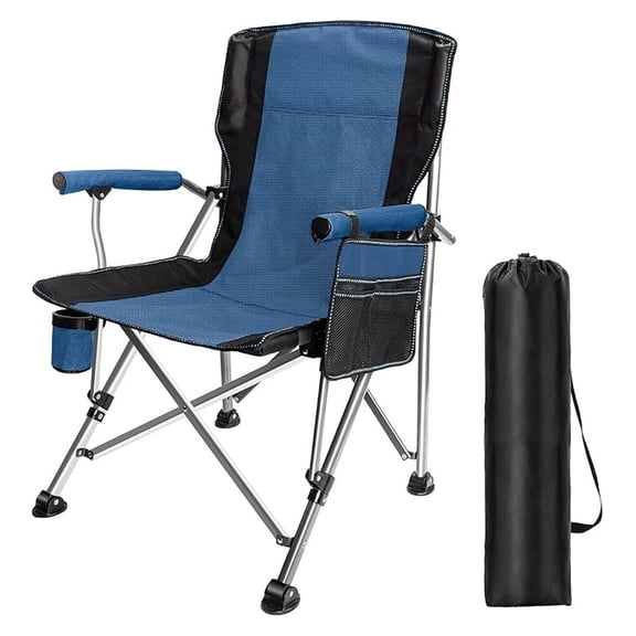 Folding Camping Chairs for Adults, High Back Directors Chair with Arm Rest, Heavy Duty 330 LBS Capacity Outdoor Camp Chair with Cup Holder for Camping Hiking Sports, Blue