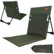Folding Camping Chairs Backrest Cushion Floor Chair Stadium Seats w Back Support Green