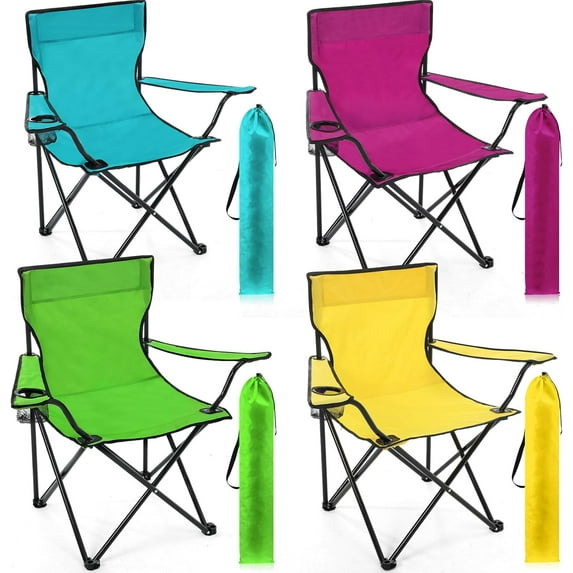 Folding Camping Chairs with Cupholder and Carry Bag Portable Lightweight Lawn Chairs with Mesh Side Pocket for Fishing Hiking Picnic Party Beach Outdoor Sports Activity (Stylish,4 Pcs)