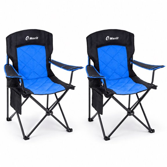 Folding Camping Chairs, Diamond-Quilted Padded, 350 lb Capacity, 2-Pack, Blue, Alloy Steel, for Fishing, Beach, and Tailgating