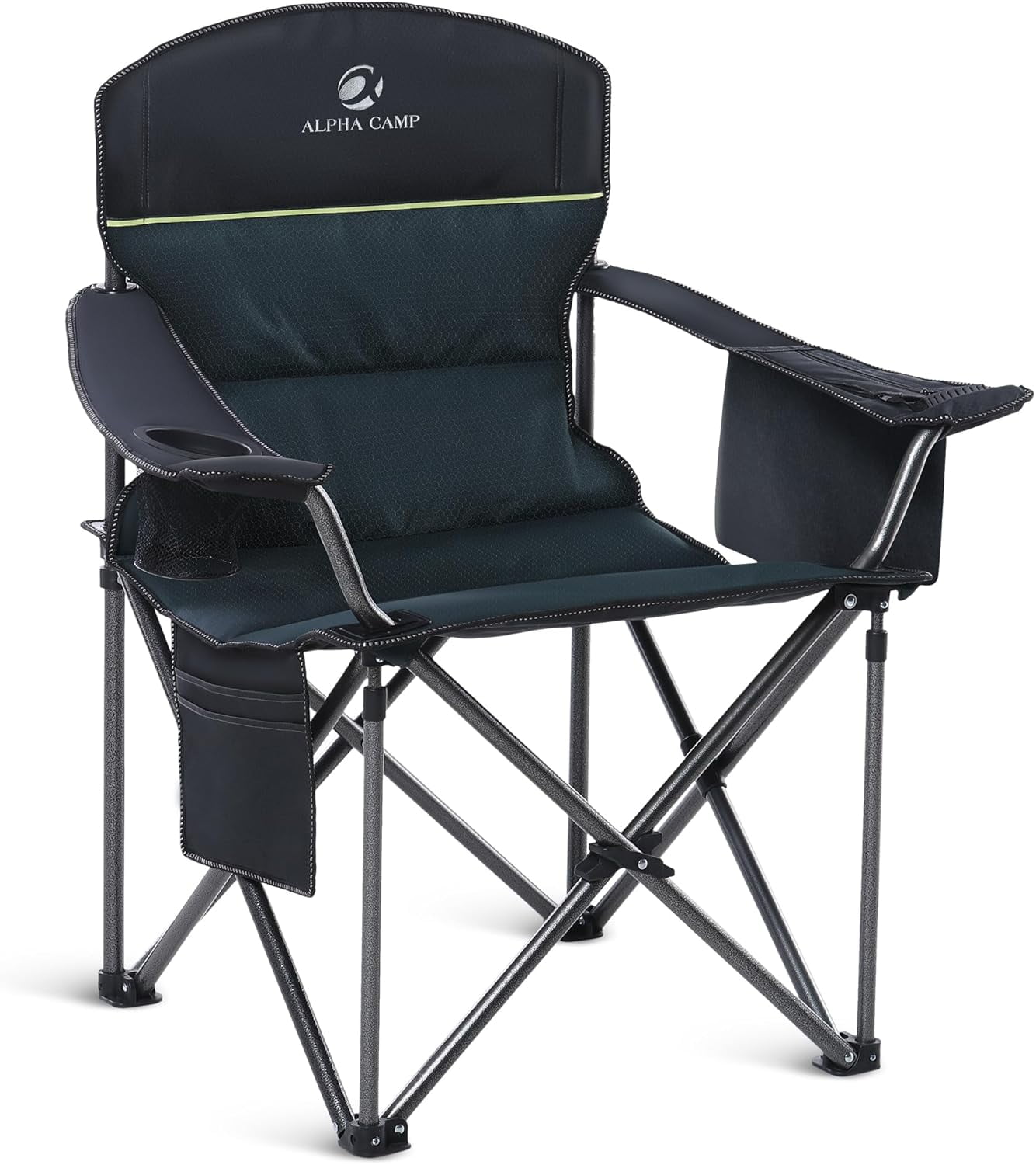 Oversized Green Heavy Duty Folding Camping Chair with Cooler Bag