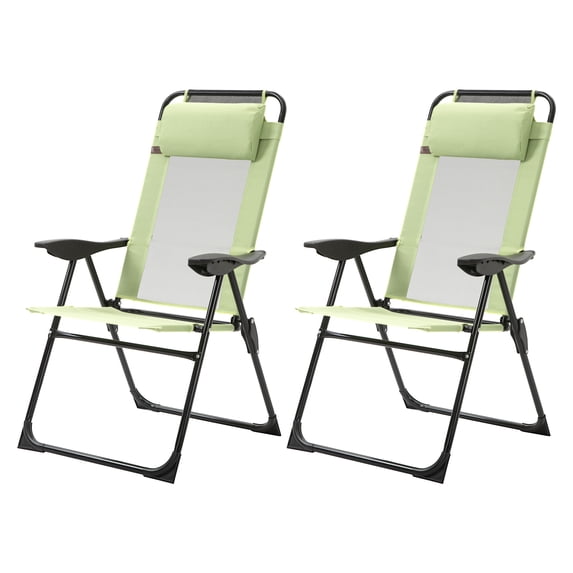 Folding Camping Chairs Set of 2,Outdoor Deck Chair with Adjustable Sling Back,Patio Chair with Removable Headrest for Garden,Backyard,Lawn