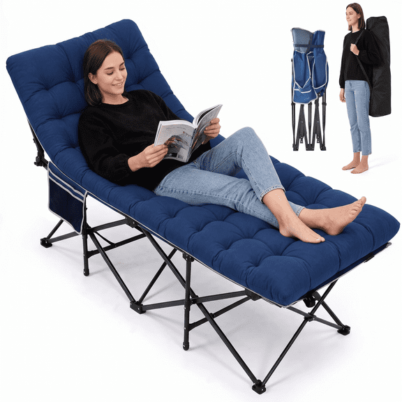CuisinSmart Folding Camping Cot,32 " Wide Multi-Position Folding Chaise Lounge Chair with Pillow Mattress & Carry Bag,Portable Bed Sleep Cot for Adults, Home, Office, Beach & Travel