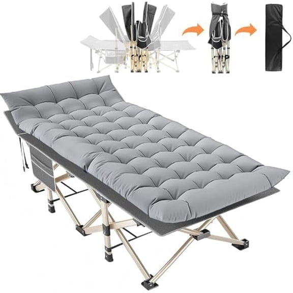 Folding Camping Cot for Adults Heavy Duty Sleeping Cots with Carry Bag, Double Layer Oxford Portable Travel Camp Cots for Outdoor Camp Beach Home Office (Gold Frame with Gray Pad, 1PACK)