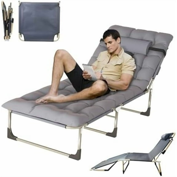 Folding Camping Cot for Adults with Ultra Comfort Mattress, 500lbs Portable 5-Position Chaise Lounge Chair Indoor & Outdooor,Sleeping Cot Bed for Beach, Pool, Patio, Grey$$Garden & Patio