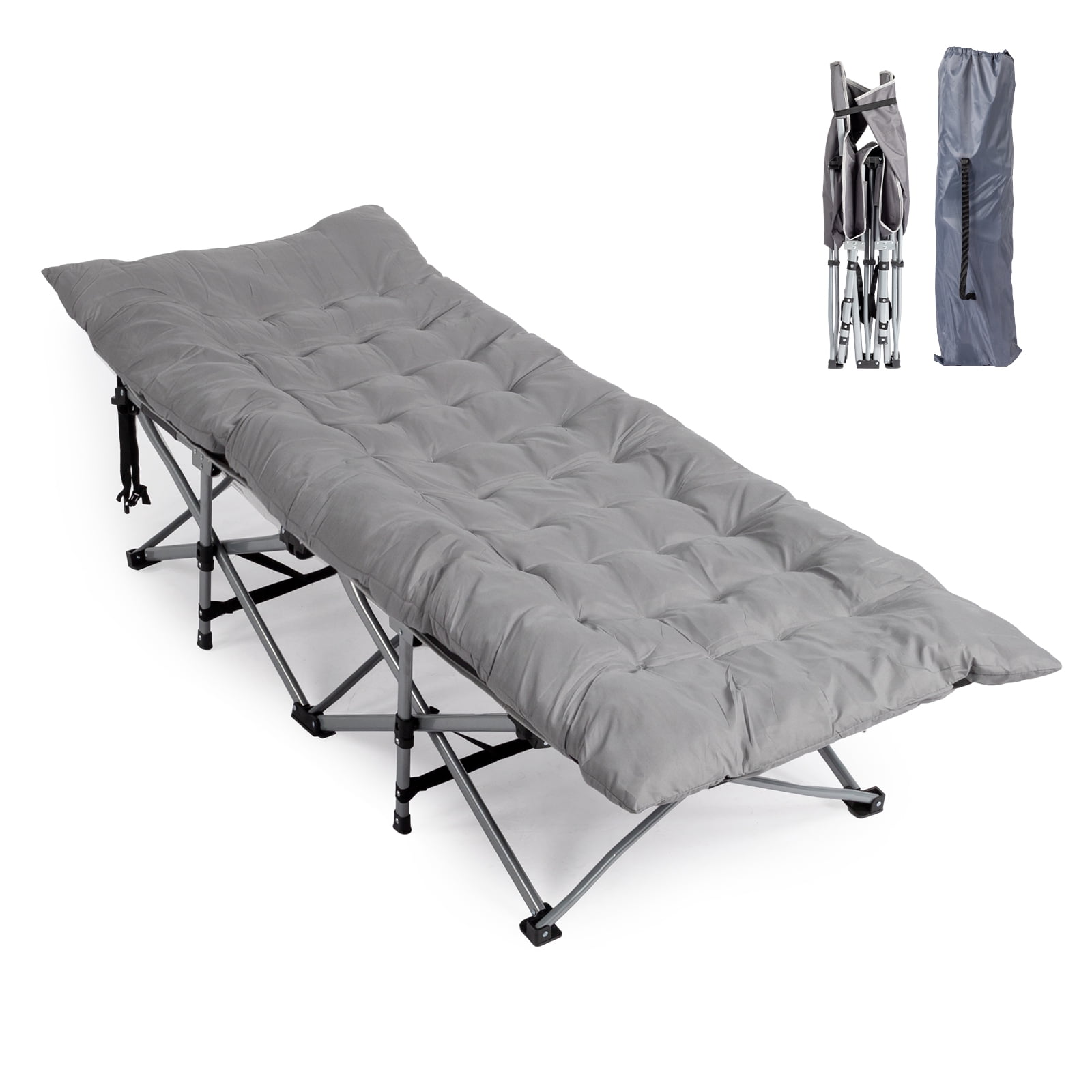 Folding Camping Cot Bed with Soft Pad, Portable Outdoor Cot, Adults Sleeping Bed for Home Office Nap Beach Travel, Gray