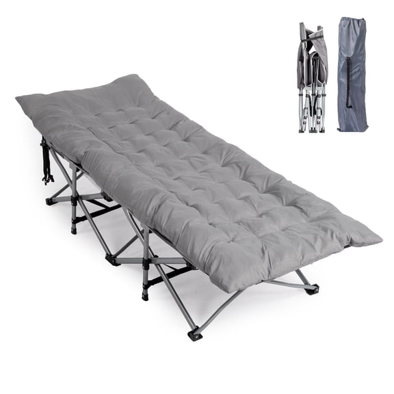 Folding Camping Cot Bed with Soft Pad, Portable Outdoor Cot, Adults Sleeping Bed for Home Office Nap Beach Travel, Gray
