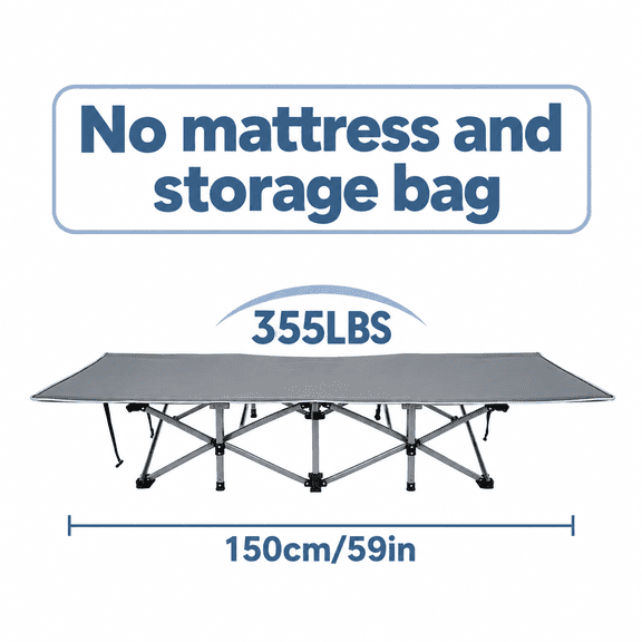 Folding Camping Cot Bed without Mattress, Heavy Duty Portable Outdoor Sleeping Bed for Adults, Foldable Frame Camp Bed for Tent Travel and Camping