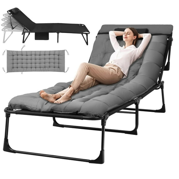 Folding Camping Cot, Camping Cots for Adults, Adjustable 4+2-Position Camping Cot, 1200D Double Layer Oxford Travel Camp Cots with Cozy Mattress, Pillow and Eye mask.