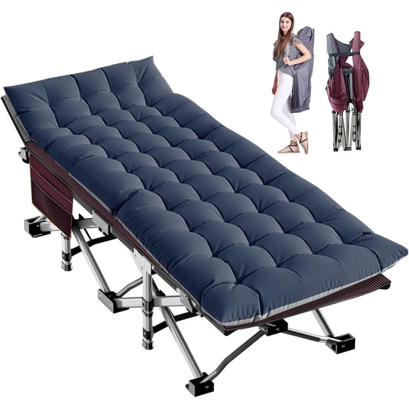 Folding Camping Cot, Extra Wide Heavy Duty Sleeping Cots with Carry Bag, Double Layer Oxford Portable Travel Camp Cots for Home, Office Nap and Outdoor Beach