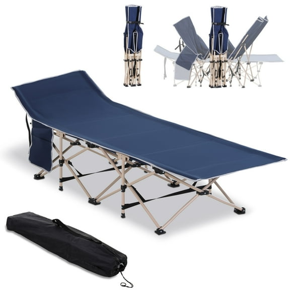 Folding Camping Cot For Adults With Carry Bag & Side Pocket, Outdoor Portable Sleeping Bed For Camping, Travel, Vacation, 330 lbs. Capacity
