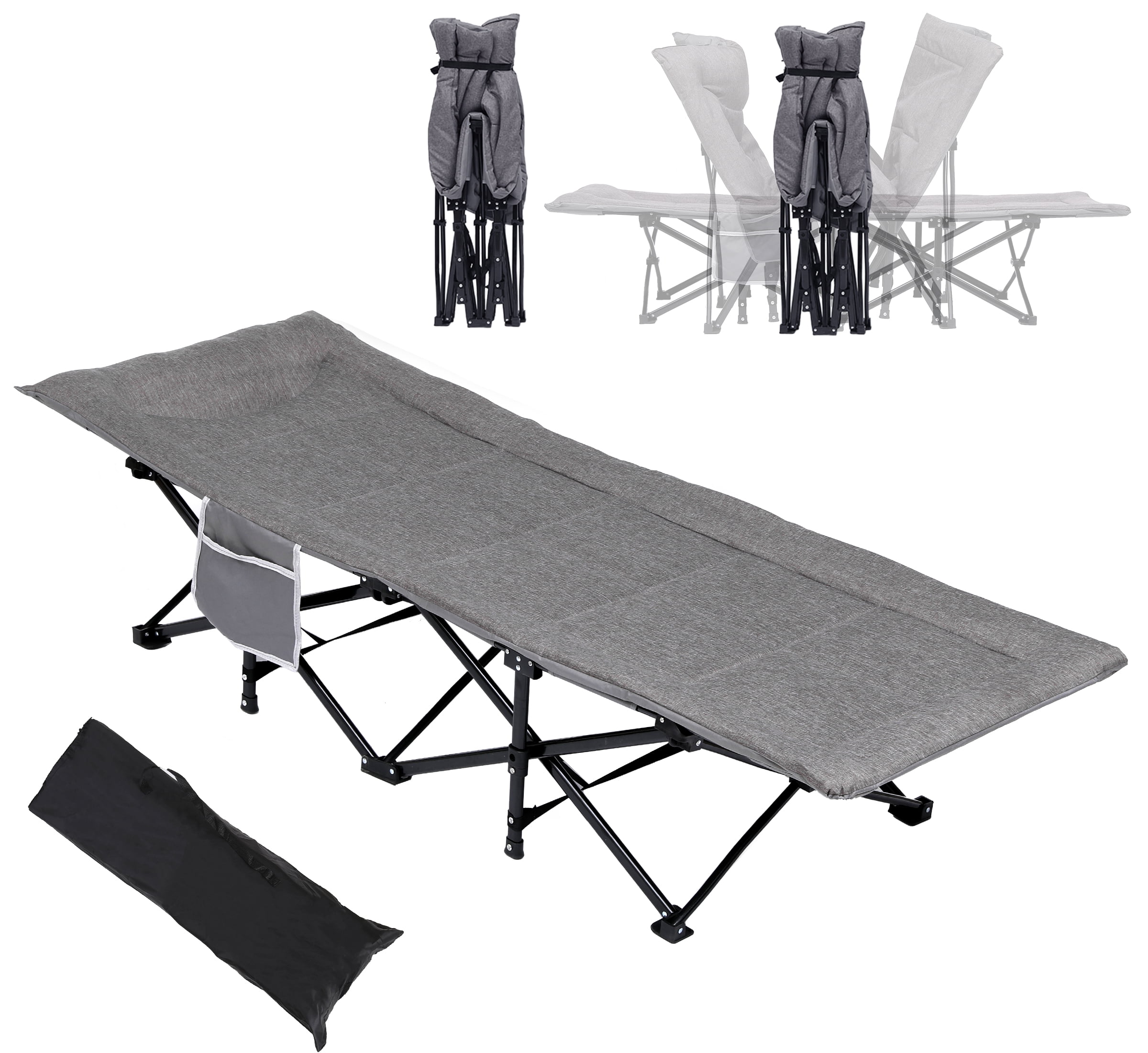 Gray Heavy Duty Folding Camping Cot with Padded Cushion