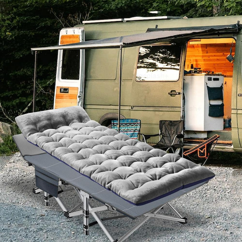 Gray Steel Folding Camping Cot with Oxford Mattress