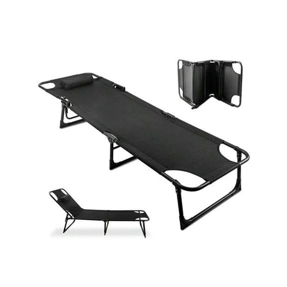 Folding Camping Cot With Pillow Mattress For Adults Up To 300lbs - Heavy Duty Foldable Bed With Removable Cot Mattress And 3 Recline Positions For Travel, Camp, Beach Or Guest Bed Outdoors