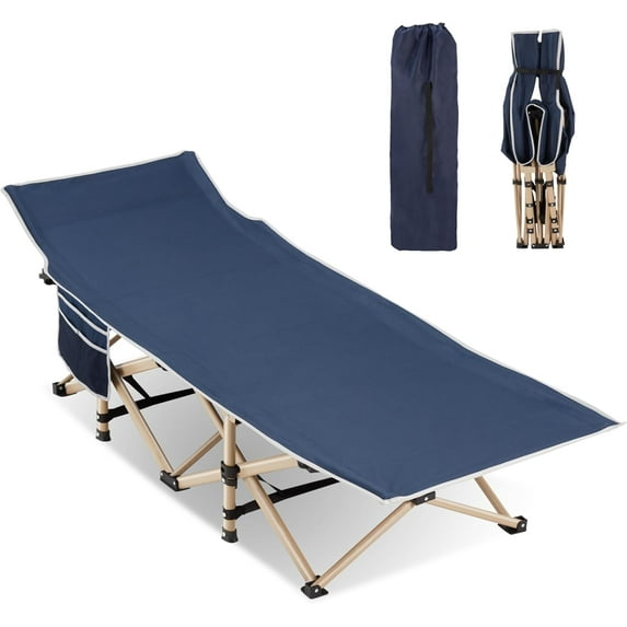 Folding Camping Cot for Sleeping, Portable Cots for Adults, Heavy Duty Cot Bed 550LBS(Max Load), Extra Wider Cots with Large Pocket for Outdoor, Office, Beach
