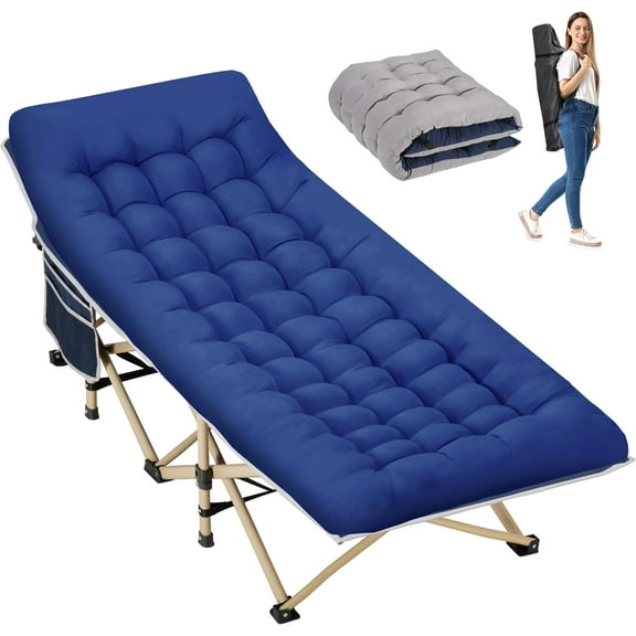 Folding Camping Cot for Sleeping, Portable Cots for Adults, Heavy Duty Cot Bed 550LBS(Max Load), Extra Wider Cots with Large Pocket for Outdoor, Office, Beach