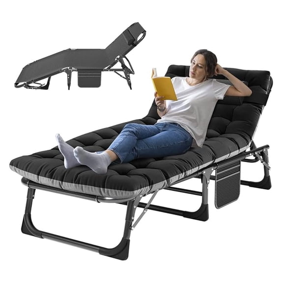 Folding Camping Cot W/Mat for Adults, Adjustable Heavy Duty Outdoor Bed,1200 D Layer Travel Camp Cots