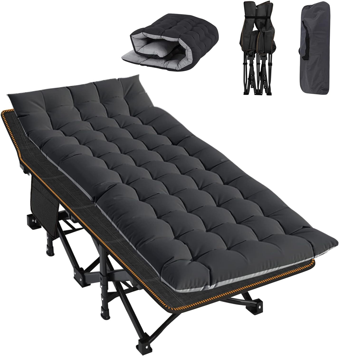 Folding Camping Cot W/Mat for Adults, Heavy Duty Outdoor Bed with Carry