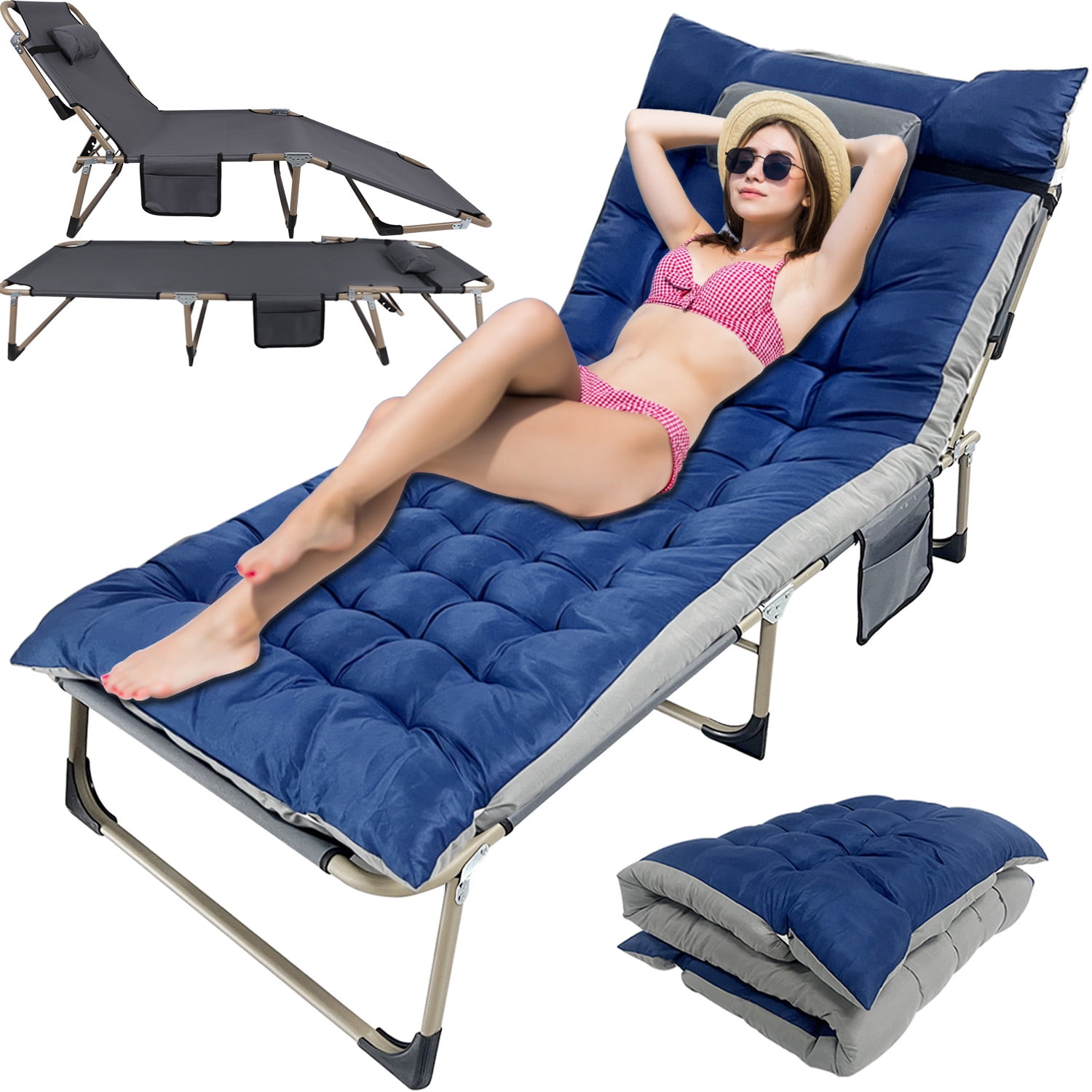 Folding Camping Cot Bed with Pillow, Adjustable 5-