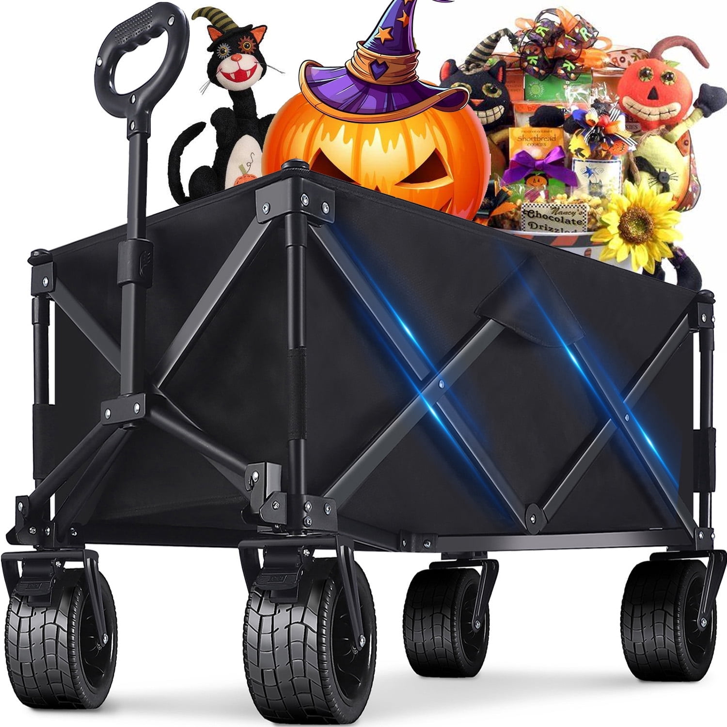 Collapsible Foldable Wagon Cart, Folding Wagon Cart with All-Terrain Wheels,Utility with Brakes for Grocery, Garden, Shopping, Outdoor, Beach