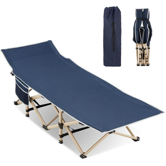 Folding Camping Cot for Sleeping, Portable Cots for Adults, Heavy Duty Cot Bed 550LBS(Max Load), Extra Wider Cots with Large Pocket for Outdoor, Office, Beach
