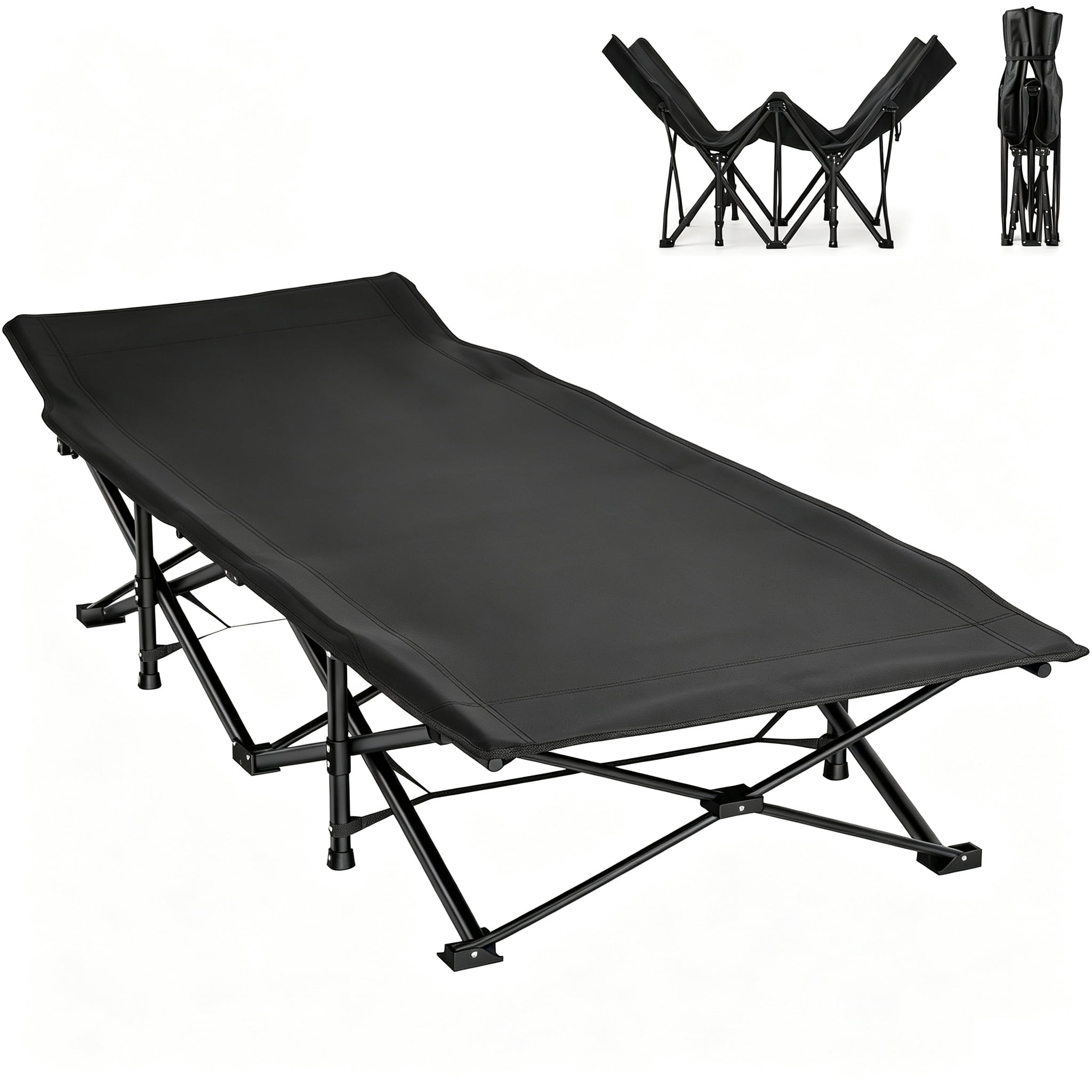Folding Camping Cots for Adults, Portable Outdoor Camping Bed with Mattress, Heavy Duty Guest Bed Sleeping Cot Folding Bed for Camping Traveling Office Use, 74" X 26", Black, Supports 330 Lbs