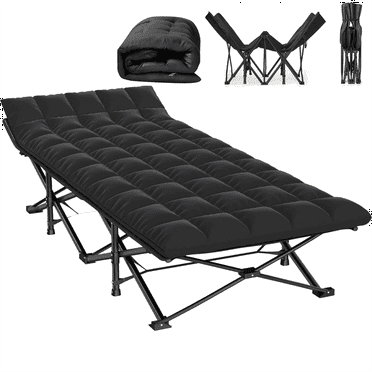 Folding Camping Cots For Adults, Portable Outdoor Camping Bed With Mattress, Heavy Duty Guest Bed Sleeping Cot Folding Bed For Camping Traveling Office Use, 74" X 26", Black, Supports 330 Lbs