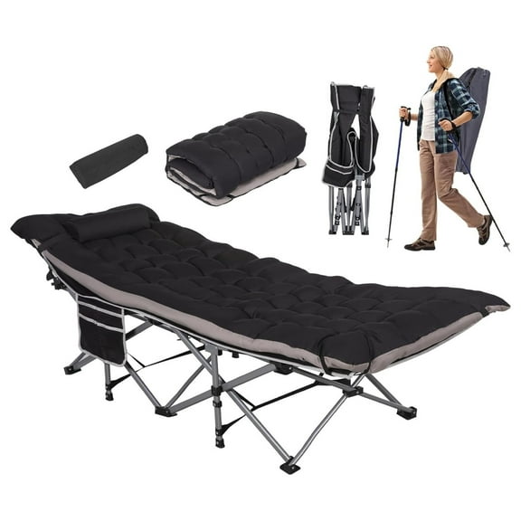 Folding Camping Cots with Pillow & Extra Thick Matress, Cots for Sleeping 900 LBS, Camping Bed for Adults with Cushion, Sleeping Cot (Black)