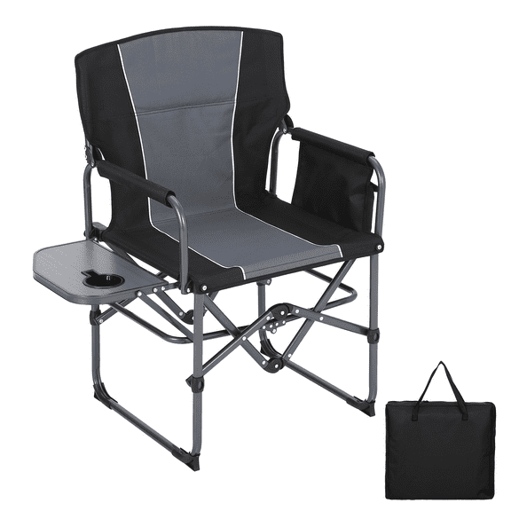 Folding Camping Director Chair – 400 lbs Capacity – Portable Outdoor Lawn Chair with Side Table, Pocket & Beverage Holder – Ideal for Beach, Fishing